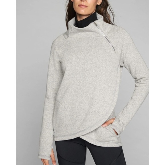 Athleta Tops - Athleta Cozy Karma Asymmetrical Pullover Sweatshirt Light Gray Casual Size Large